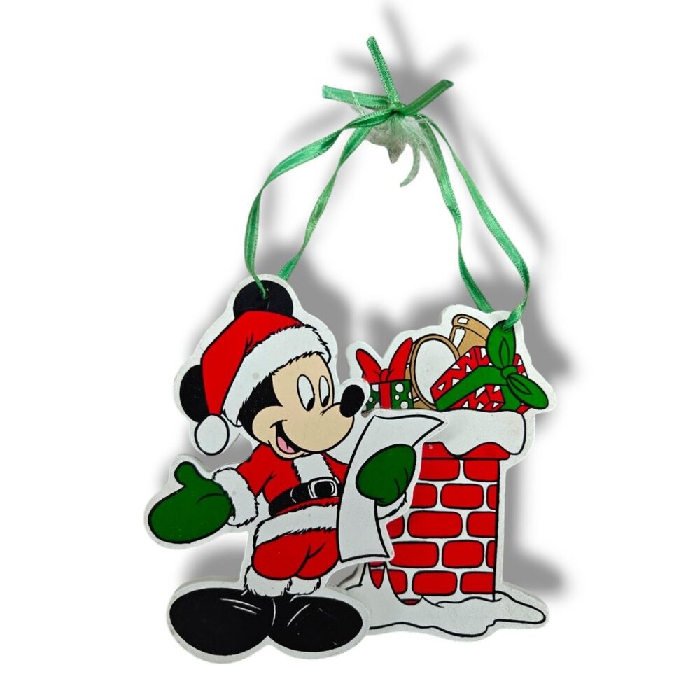 Vintage Disney Mickey Mouse Santa Christmas Ornament 1980s Handcrafted 4.5"